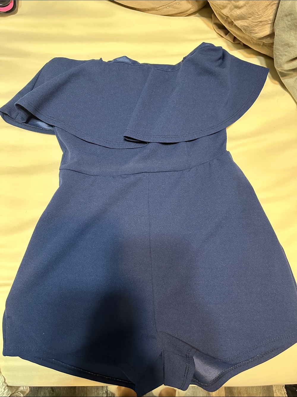 Charlotte Russe Navy One-Shoulder Ruffle Romper
